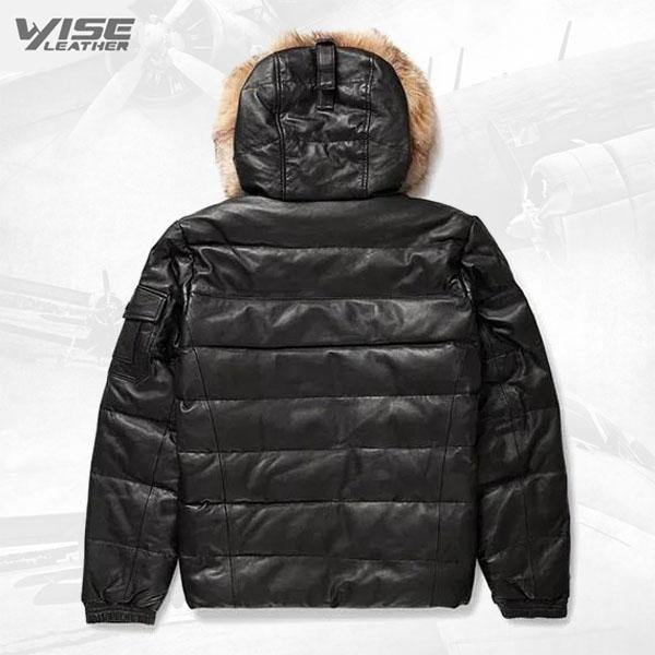 Black Leather Men’s Bubble Fashion Jacket - Wiseleather