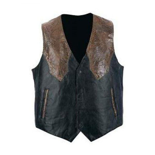 Black Motorcycle Style Leather Vest - Wiseleather