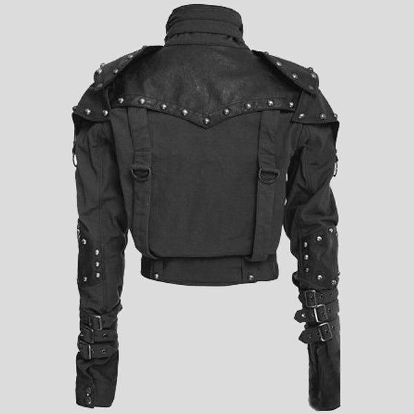 Black Studded Military Cotton Cropped Jacket For Womens