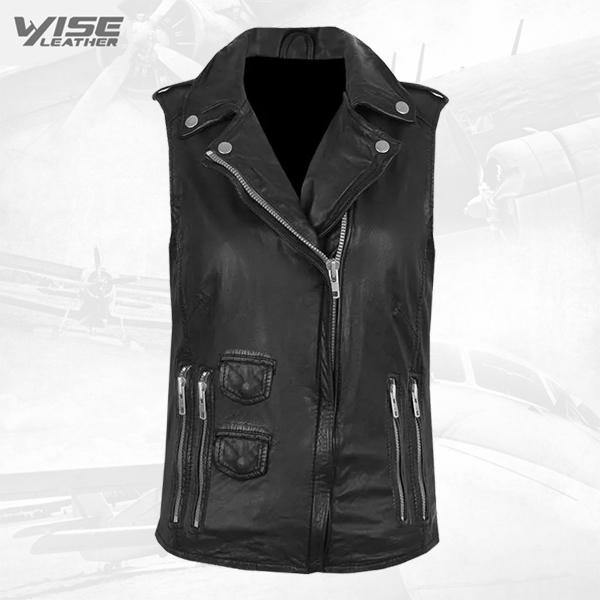 Black Genuine Leather Biker Vest - Wiseleather