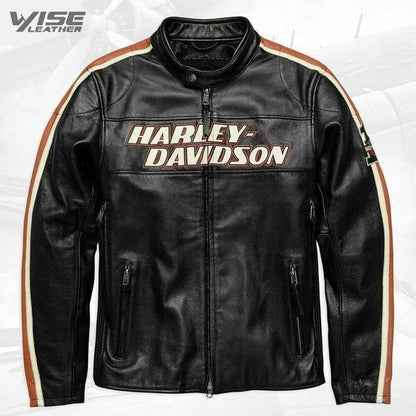 Black Harley Davidson Biker Motorcycle jacket Motor Biker Real Genuine Cowhide Leather Jacket - Wiseleather
