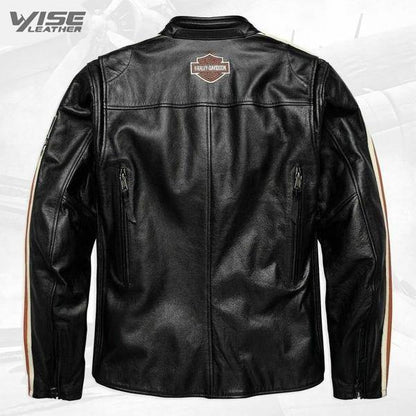 Black Harley Davidson Biker Motorcycle jacket Motor Biker Real Genuine Cowhide Leather Jacket - Wiseleather