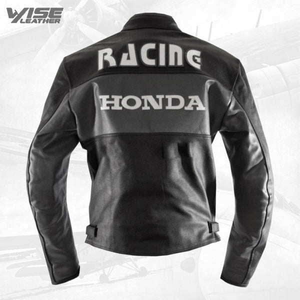 Black Honda Motorbike Real Cowhide Leather Jacket