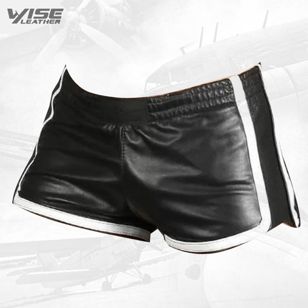 Black Leather Athletic Shorts for Men