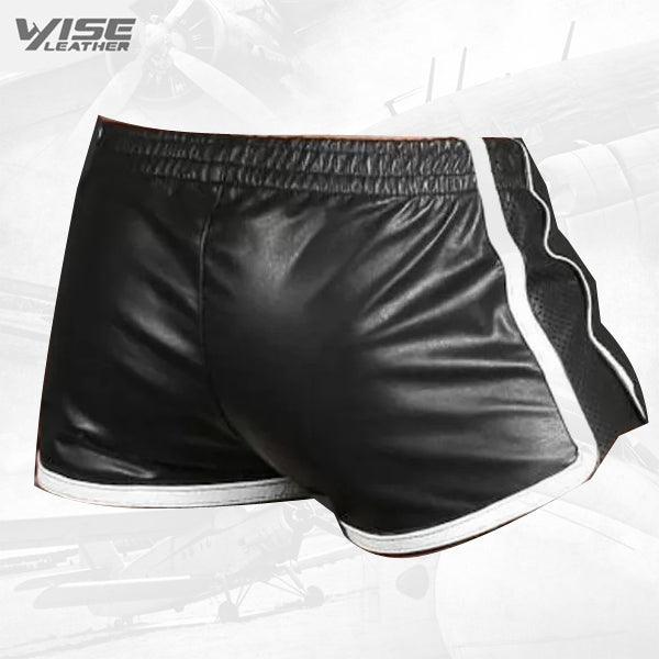 Black Leather Athletic Shorts for Men