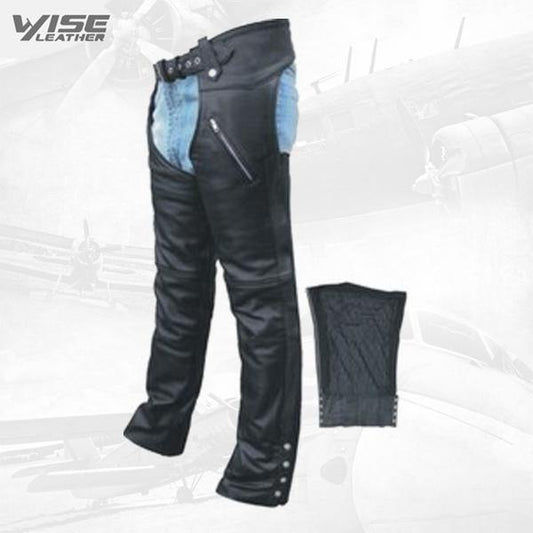 Black Premium Leather Chaps with Insulated Lining