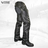 Black Premium cowhide biker chaps with zip out insulated lining - Wiseleather