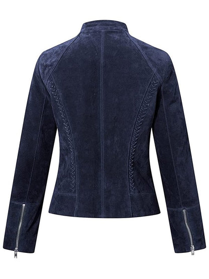 Blue Suede Motorcycle Leather Jacket Women