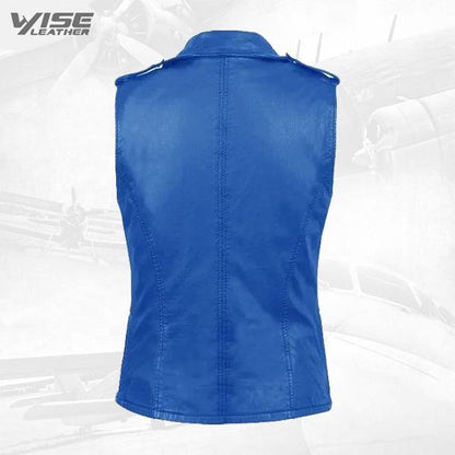 Blue Genuine Leather Biker Vest - Wiseleather