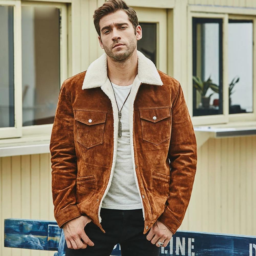 Brown Warm Bomber Flight Aviator Jacket-wiseleather 