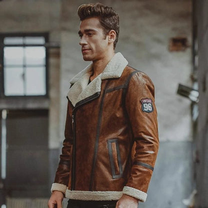 Nintenzo Bomber Airforce Flight Shearling Leather Jacket