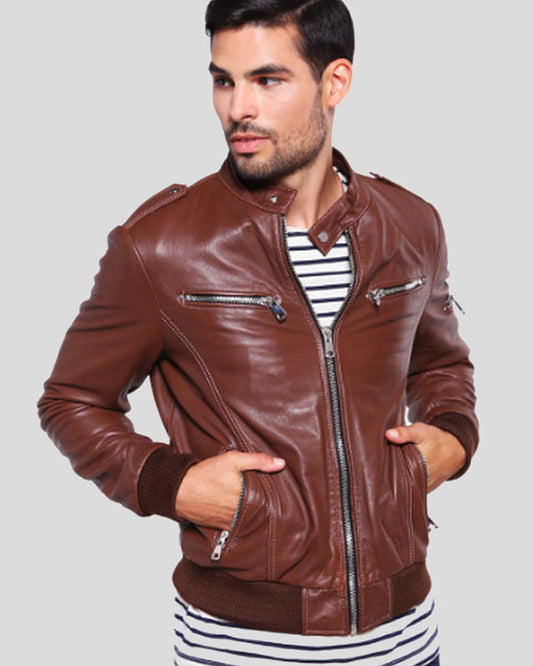 Fonz Brown Bomber Leather Jacket