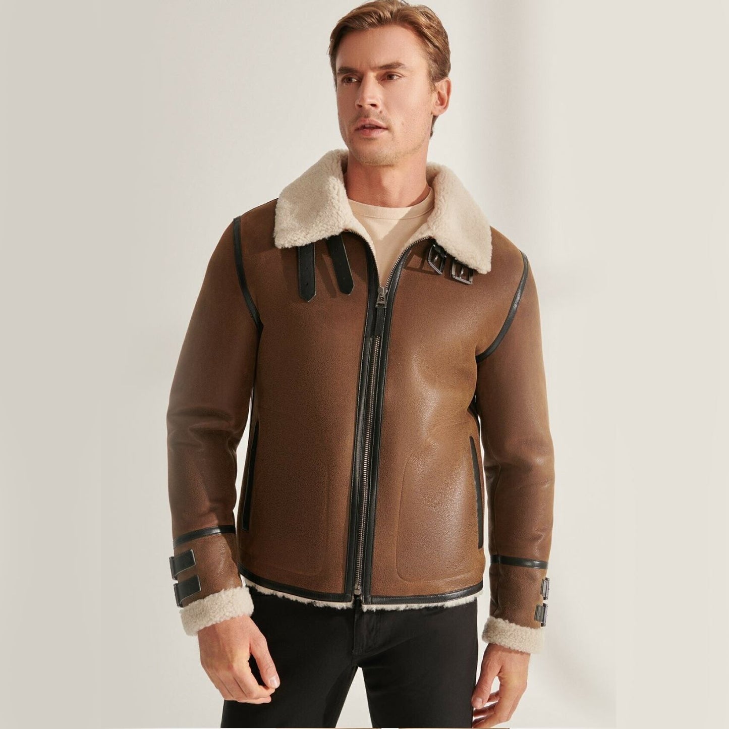 Noble Francis Brown Tan Pilot Fur Leather Jacket
