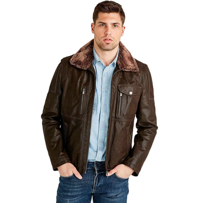 Angelo Brown Shearling Collar Leather Jacket -wiseleather
