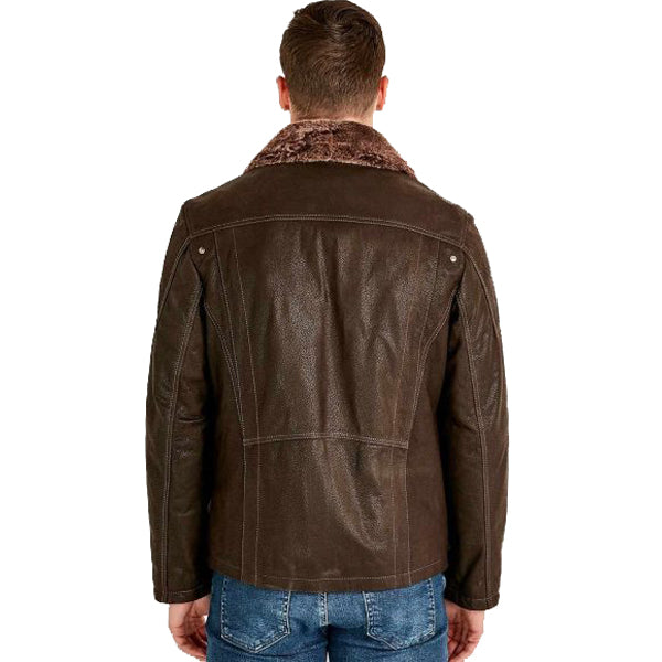 Angelo Brown Shearling Collar Leather Jacket Back -wiseleather