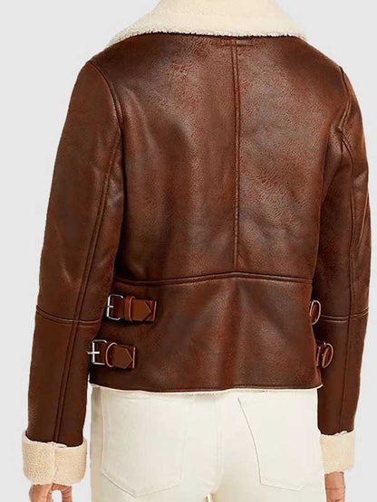 Brown Leather Motorcycle Shearling Jacket