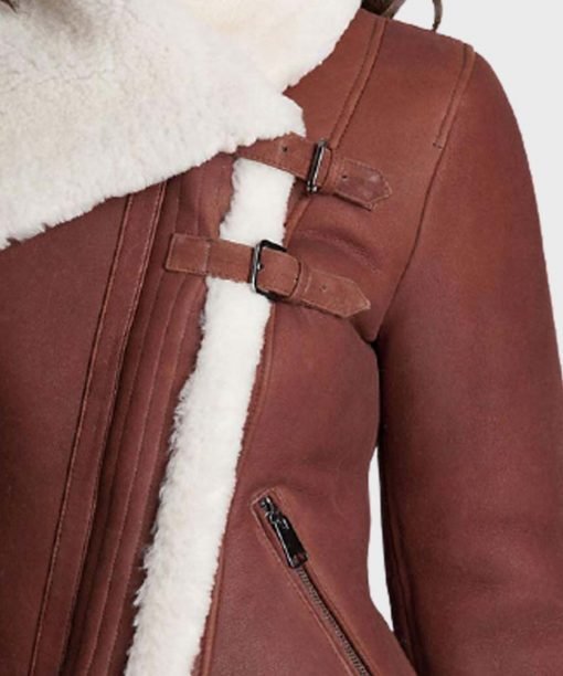 Brown Shearling Sheepskin Fur Leather Jacket for Womens