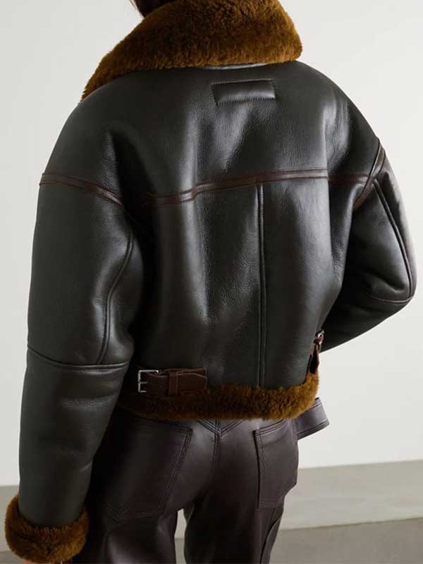 Brown-Textured-Leather-Shearling-Jacket