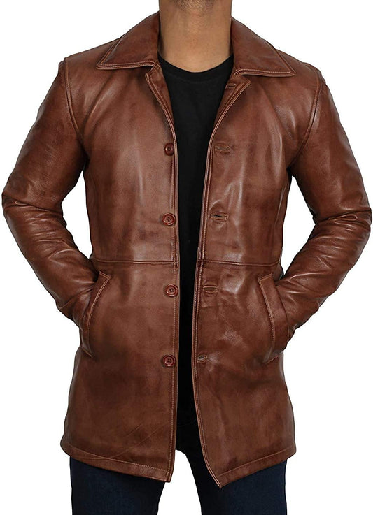 Men Brown Leather Jacket - Natural Distressed Leather Jackets for Men - Wiseleather
