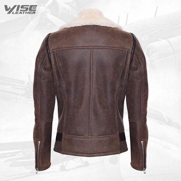 Brown Men's Leather Merino Sheepskin Biker Jacket