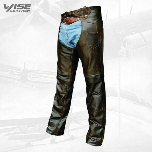 Brown Retro Buffalo Leather Motorcycle Chaps