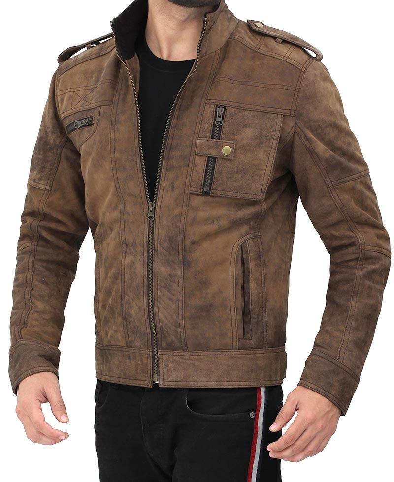 Distressed Brown Leather Cafe Racer Jacket - Wiseleather