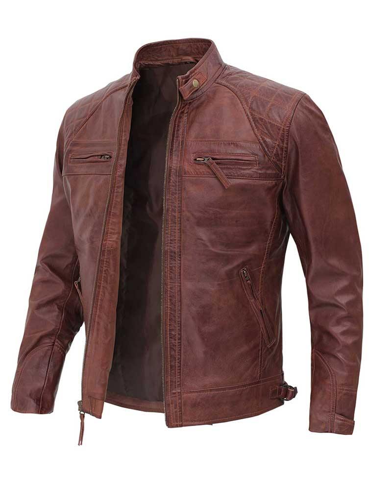 Distressed Brown Leather Jacket for Men - Premium Lambskin Leather - Wiseleather