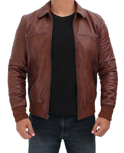 Steven Brown Leather Bomber Jacket Mens - Wiseleather