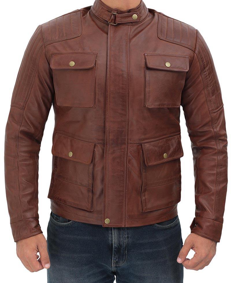 Mens Four Pockets Brown Leather Jackets - Wiseleather