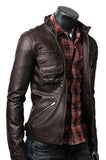 Men's Dark Brown Zip Pocket Leather Jacket - Wiseleather