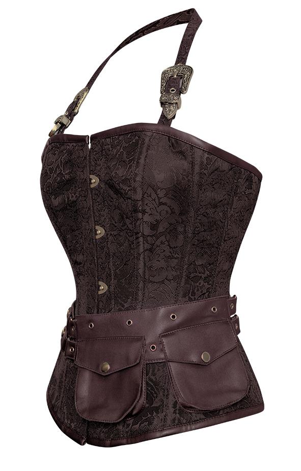 Newton Brown Corset with Strap and Faux Leather Pouch