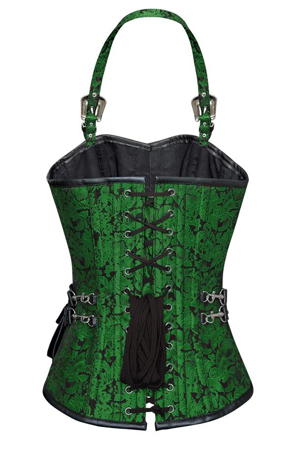 Naomie Green Corset with Strap and Faux Leather Pouch