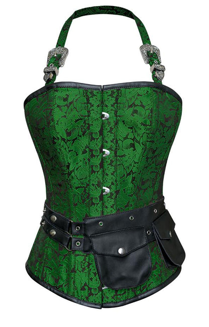 Naomie Green Corset with Strap and Faux Leather Pouch