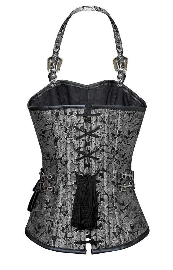 Christie Silver Corset with Strap and Faux Leather Pouch