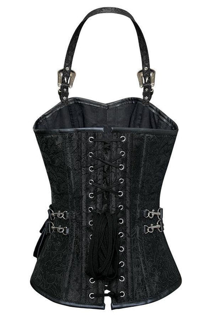 Andrews Black Corset with Strap and Faux Leather Pouch