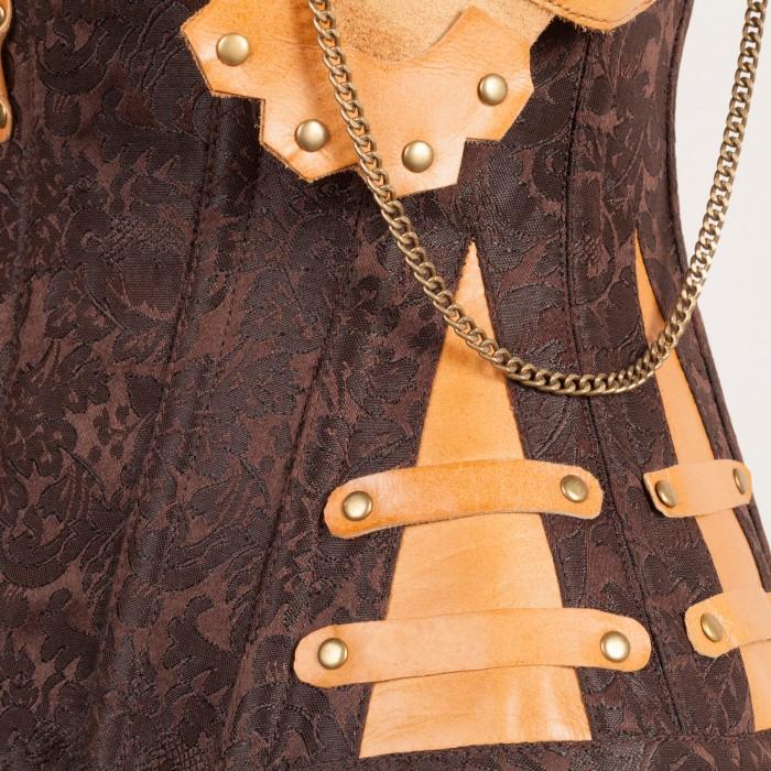 Hall Brown Steampunk Corset With Attached Neck Gear