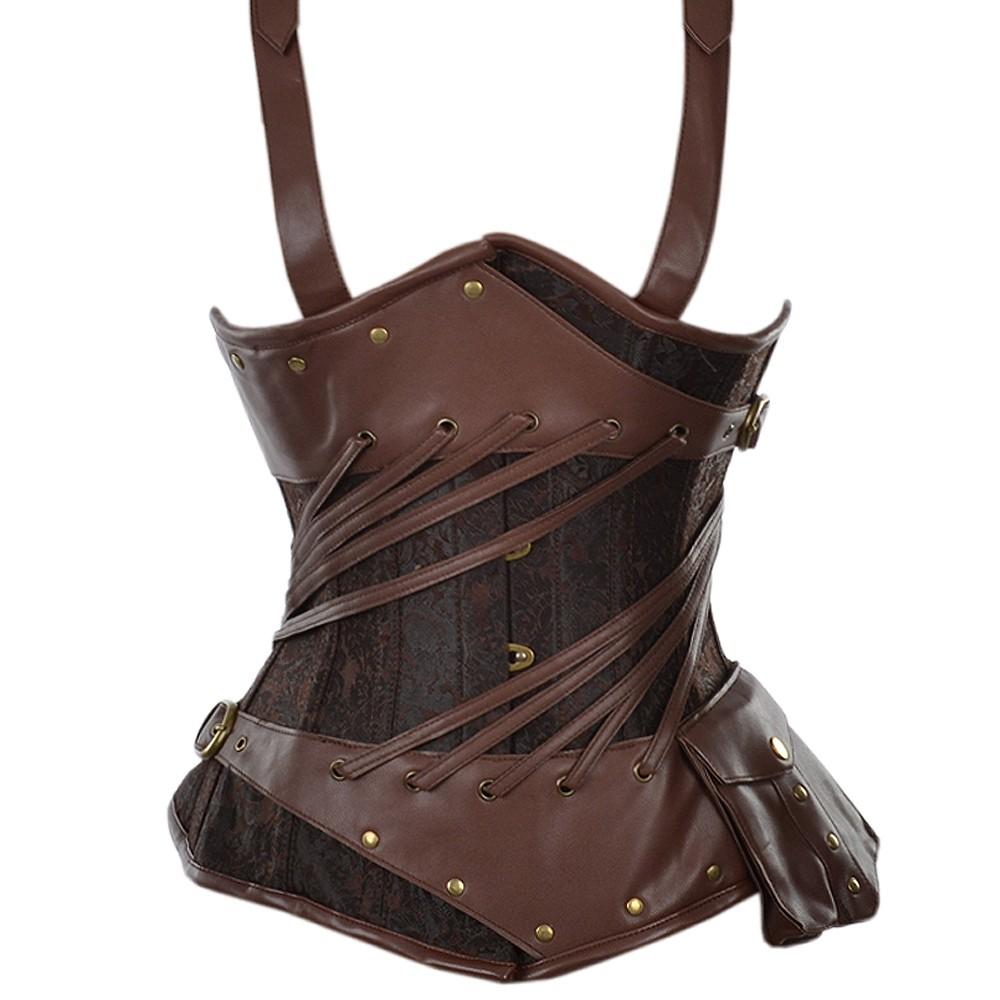 Borrego Brocade And Faux Leather Steampunk Underbust Corset