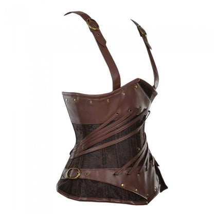 Borrego Brocade And Faux Leather Steampunk Underbust Corset