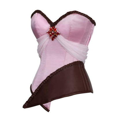 Adrion Pink Satin & Faux Leather Braided Trimming Corset