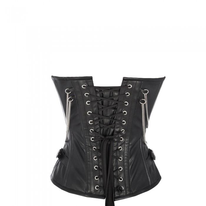Renner Black Faux Leather Overbust Corset with Buckle Design