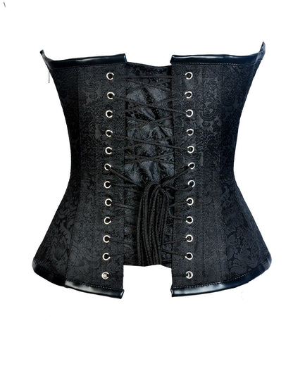 Teryy Black Brocade & Faux Leather Gothic Corset