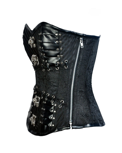 Teryy Black Brocade & Faux Leather Gothic Corset