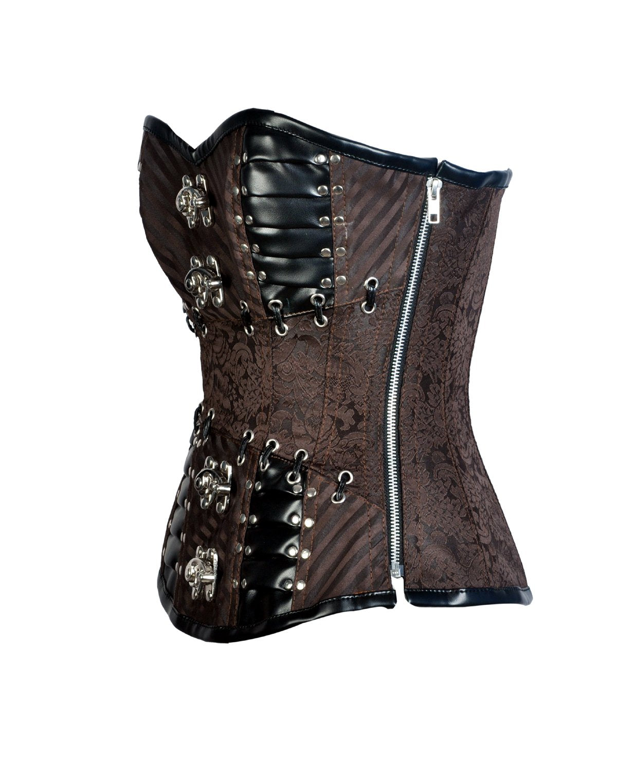 Lampard Coffee Brown Brocade & Faux Leather Steampunk Corset