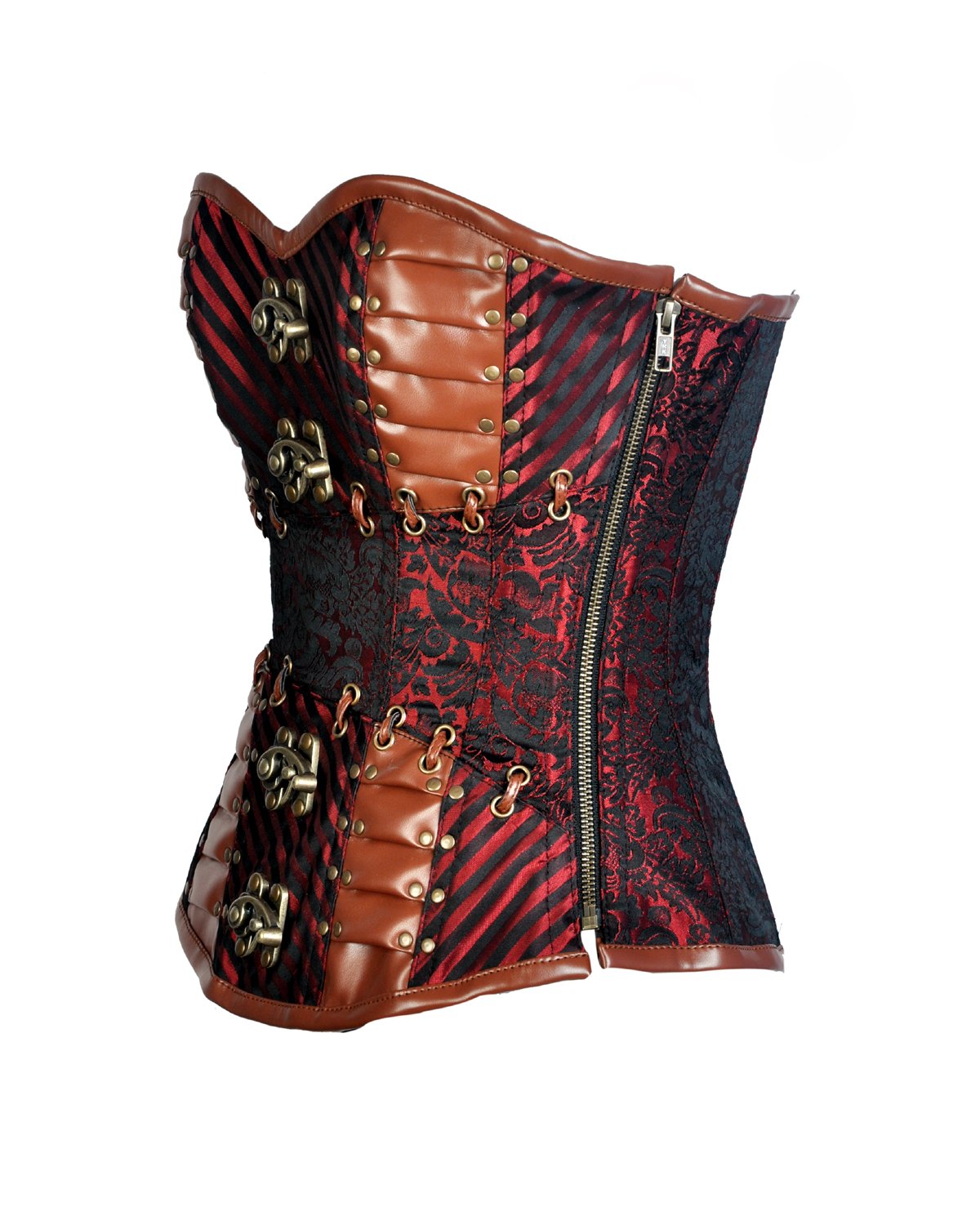 Loftus Red Brocade & Faux Leather Gothic Corset