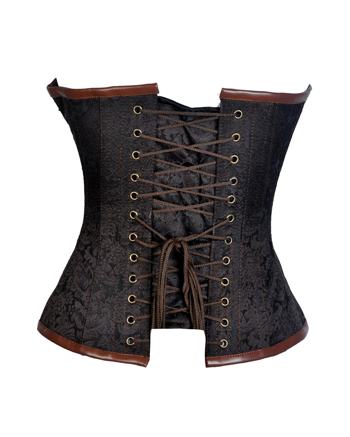 Serry Coffee Brocade & Faux Leather Steampunk Corset