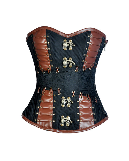 Maurico Brocade & Faux Leather Steampunk Corset