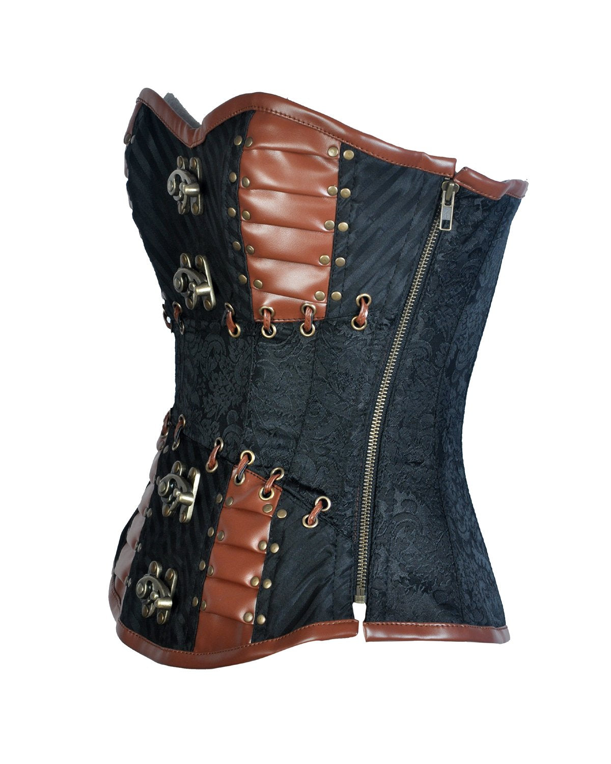 Maurico Brocade & Faux Leather Steampunk Corset
