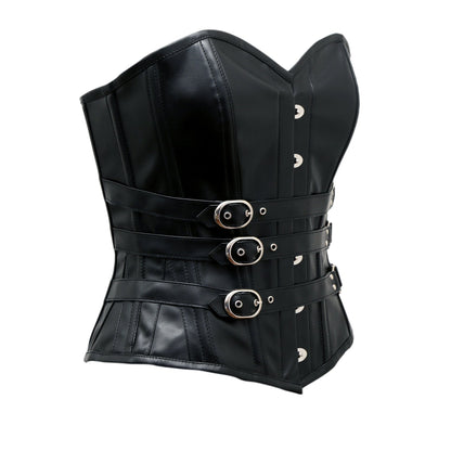 Juno Gothic Corset In Black Faux Leather