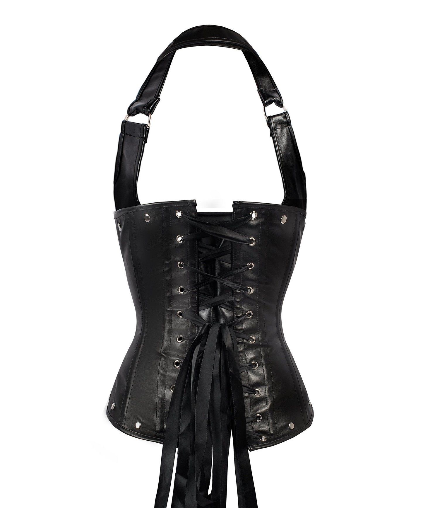 Gilmor Black Leather Look PU Underbust With Halter Strap