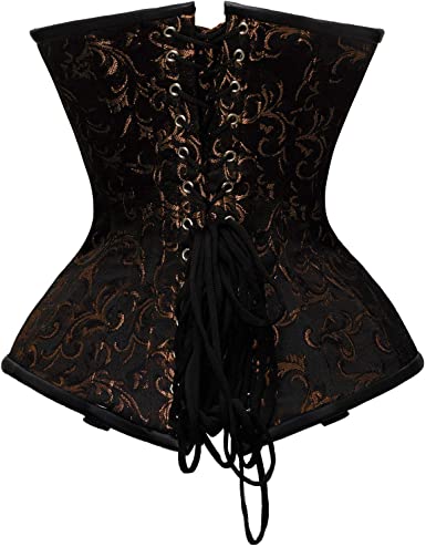 Schurmann Brown Brocade & Faux Leather Underbust Corset With Chain Details